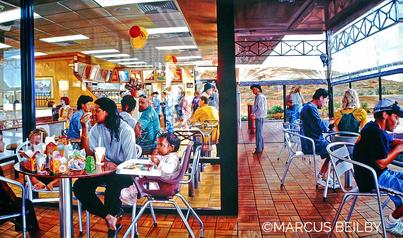 MacDonalds Kalgoorlie 1999, an urban painting by Australian realist Marcus Beilby