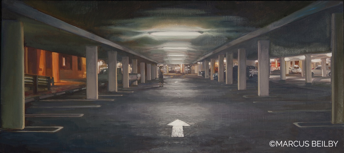 One Way Only, an urban painting by Australian realist Marcus Beilby