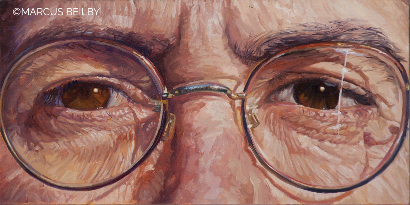 Self portrait with eyes 2008, a portrait painting by Australian realist Marcus Beilby