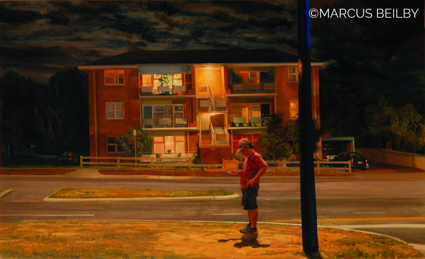 Social butterfly 2006, an urban painting by Australian realist Marcus Beilby