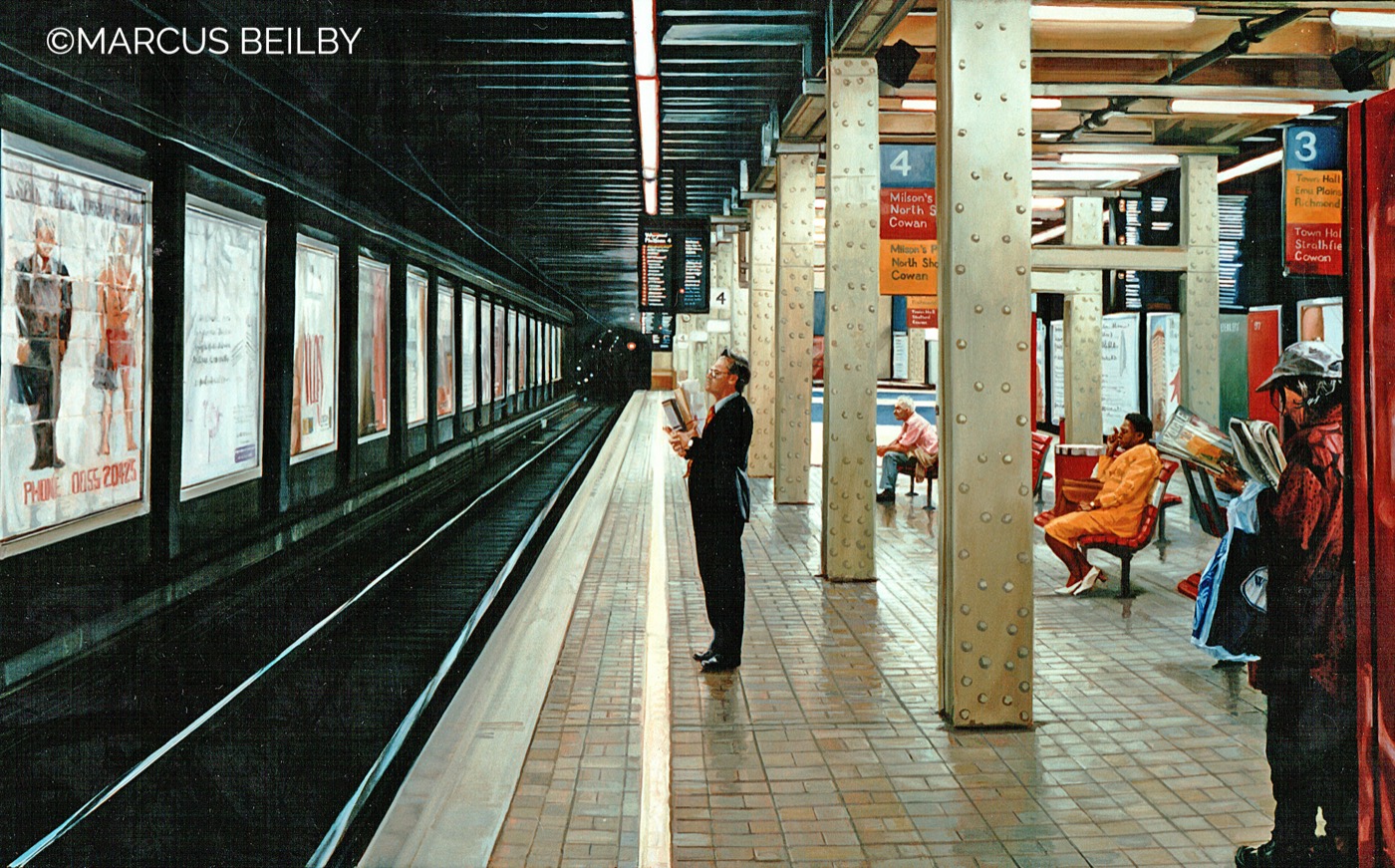 Spot the difference 1998, an urban painting by Australian realist Marcus Beilby