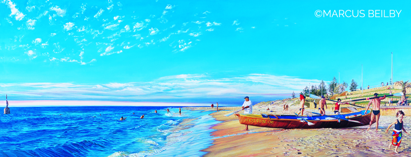 Summer evening Cottesloe 2003, a seascape painting by Australian realist Marcus Beilby