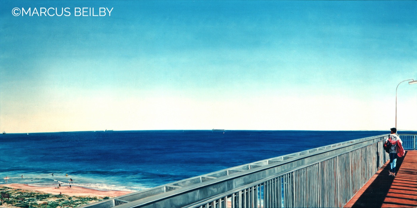 Summertime blues 1989, a seascape painting by Australian realist Marcus Beilby