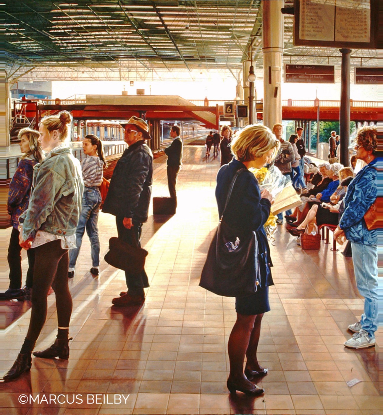 The commuter’s daydream 1992, an urban painting by Australian realist Marcus Beilby