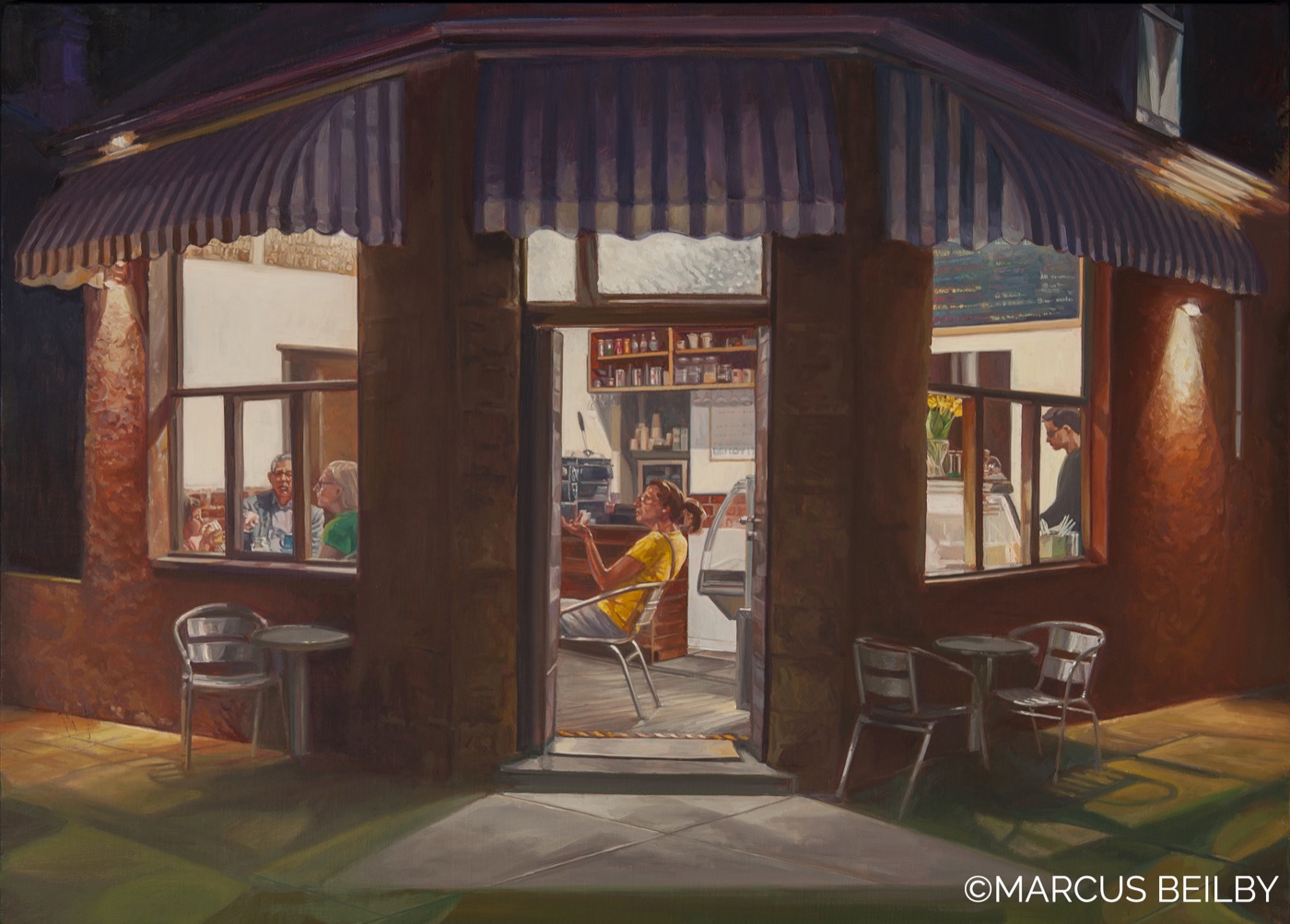 The Insiders, an urban painting by Australian realist Marcus Beilby