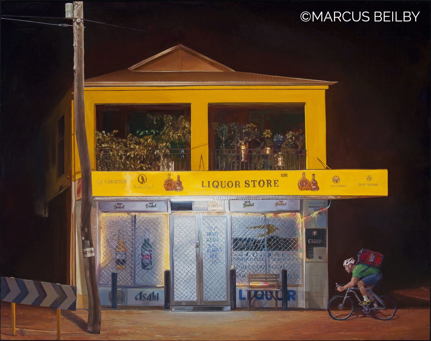 Wining and Dining 2017, an urban painting by Australian realist Marcus Beilby